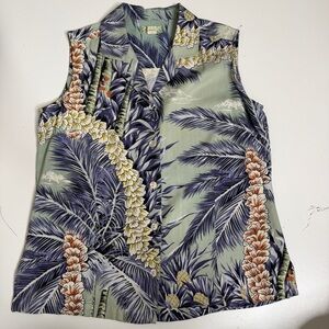 Tommy Bahama sleeveless button down top silk floral collared small